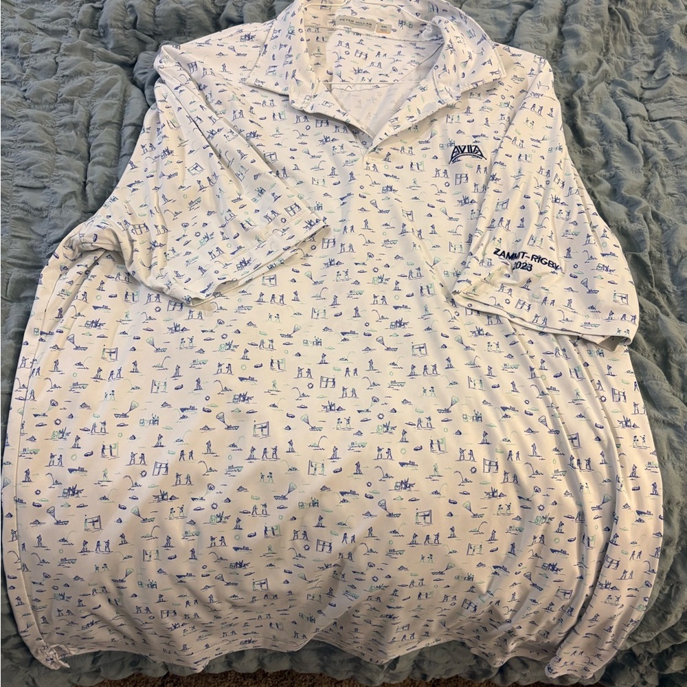 Peter Millar White Polo with Blue Micro Print